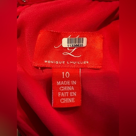 Monique Lhuillier Red Chiffon Ruffle Floral Flutter Sleeve Dress size 10 - Picture 10 of 15